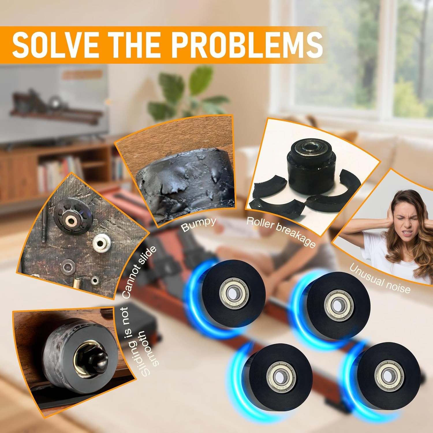 Upgraded Machined Wheels/Rollers Compatible with Rowing Machine,Water Rower Seat