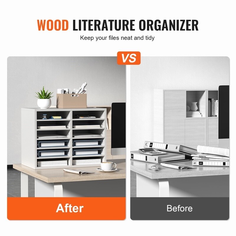 12 Compartment Wood File Sorter Adjustable Document Organizer Office Storage New