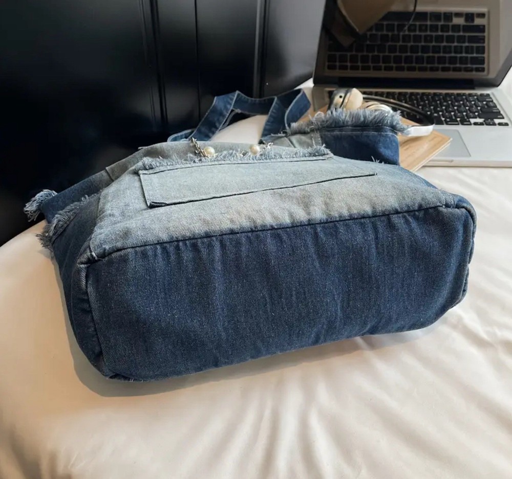 Blue Denim Large Shoulder Bag