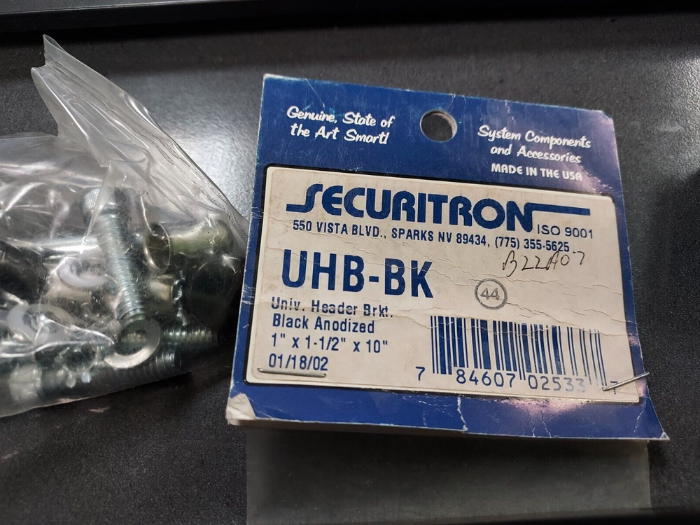 SECURITRON - Universal Header Bracket Kit - Black Anodized UHB-BK *NOS*