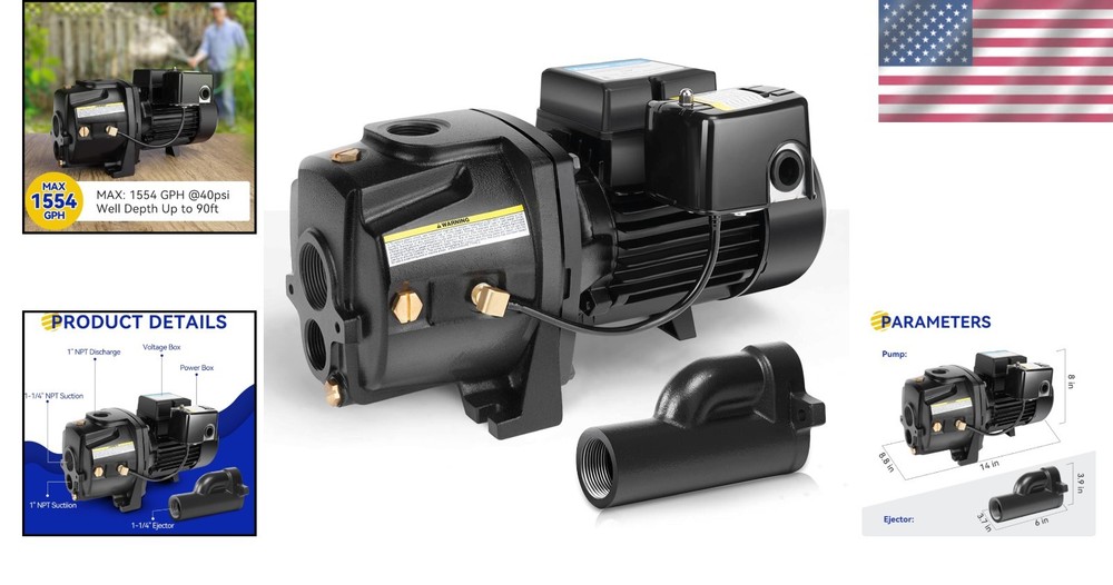 High Efficiency Cast Iron Well Pump with Automatic Pressure Switch - 25.9 GPM