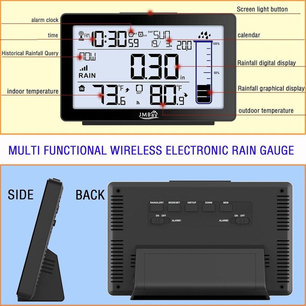Wireless Digital Rain Gauge with Thermometer,