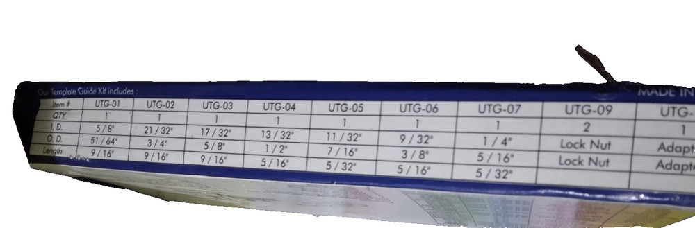 Template Guide Kit Set 1 Adapter, 2 Lock Nuts, 7 Different Template Guides