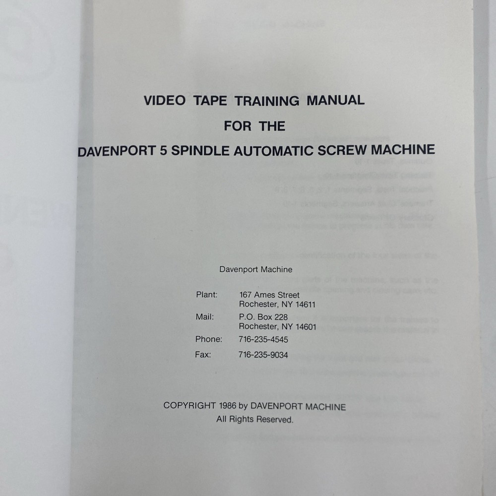 Vtg Davenport 5 Spindle Automatic Screw Machine Operators Training Manual