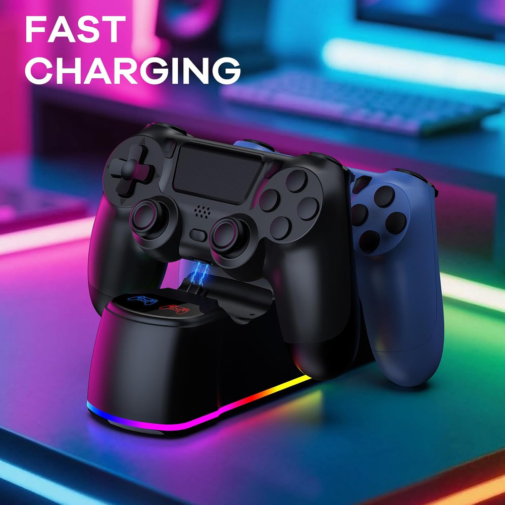 2 Pack Controller with Charger Dock for PS4 Wireless Game Controller, with LED C