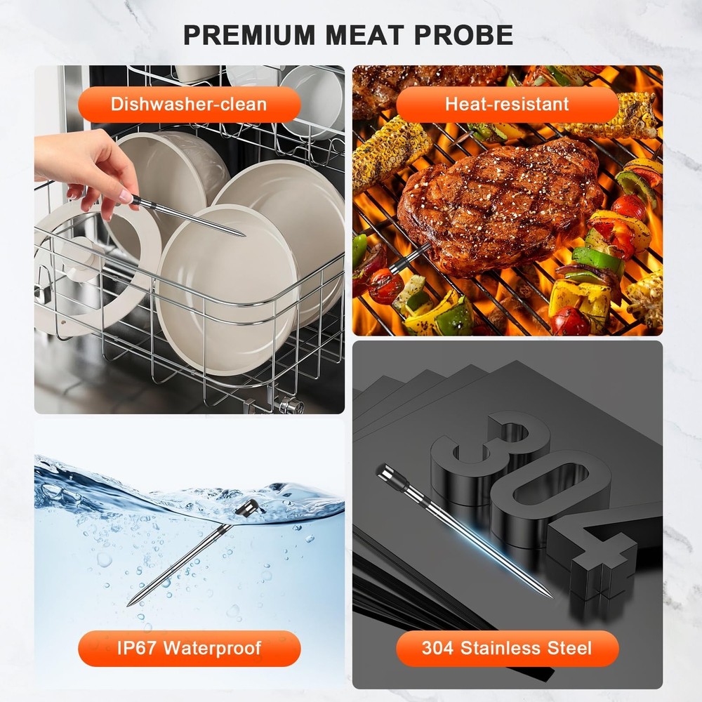 Smart Wireless Meat Thermometer with 4 Probes & 800ft Range, Blueto... Fast Ship