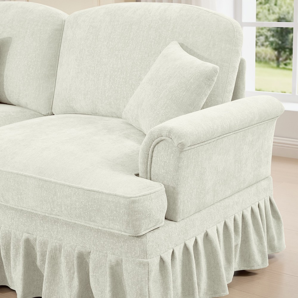 U-Shape Sectional Sofa w/ Removable Skirts, Flared Arms & Ottomans - Beige