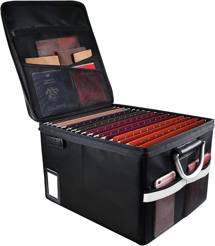 Fireproof Document File Organizer Box, Safe Box with Black-Box