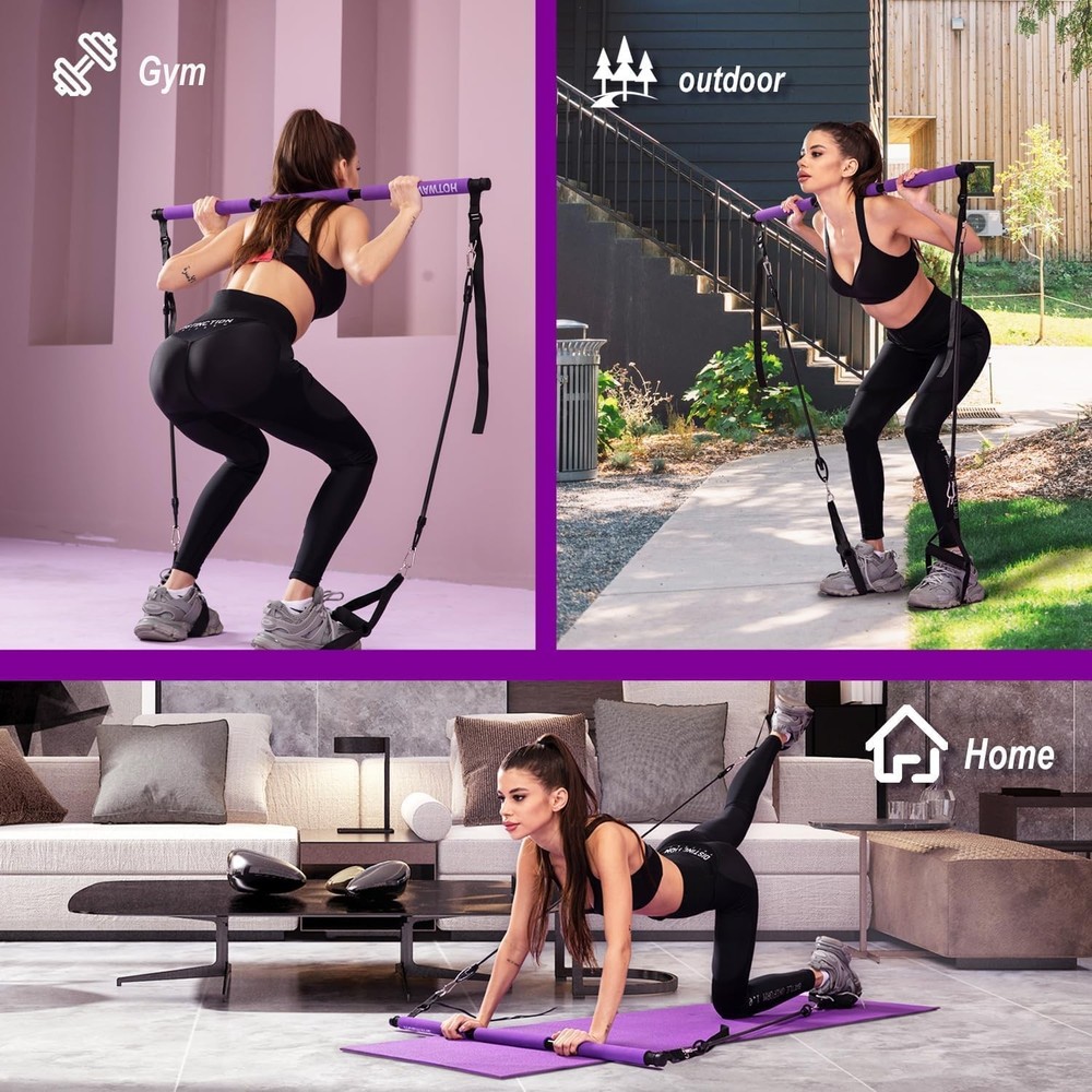 Pilates bar kit Multiple Fitn bar with Resistance Bands, Ab Rollers