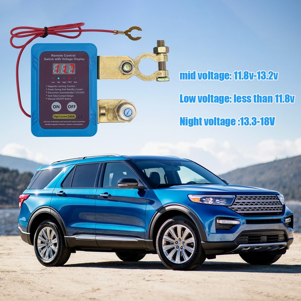 Remote Battery Disconnect Switch 12V/24V 240A Kill Switch LED Voltmeter Display