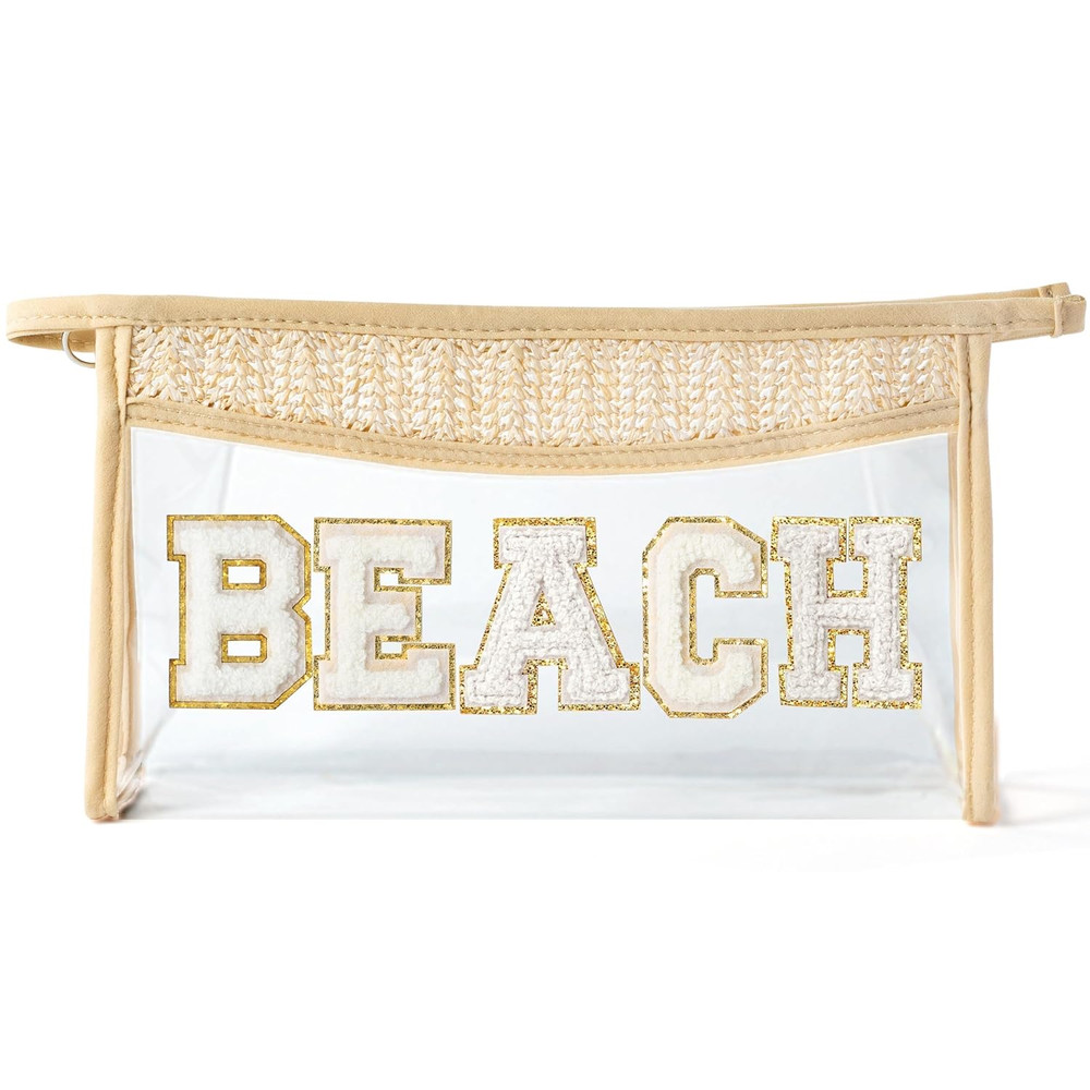 Boho Patch Beach Cosmetic Bag - Summer BEACH Chenille Varsity Toiletry Makeup Ba
