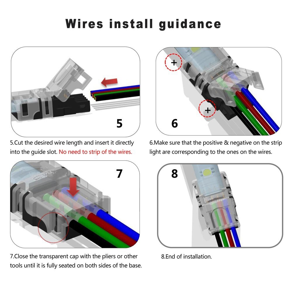 10 Pack 4 Pin LED Connector for RGB Waterproof Strip Light Strip to Wire 10mm