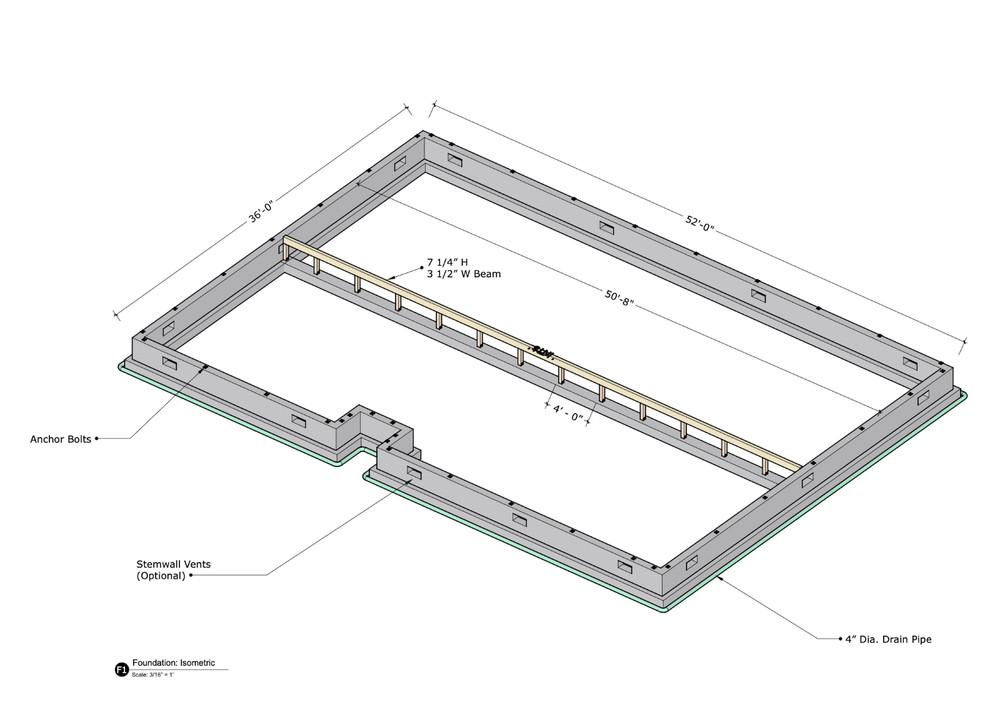 Floor Plans for a 52'x36' Home, Single Level, 2 Beds, 2.5 Baths