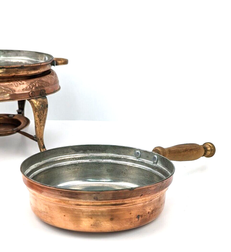 Antique Tinned Hammered Copper Chafing Dish Embossed Arabic / Islamic Maker Mark