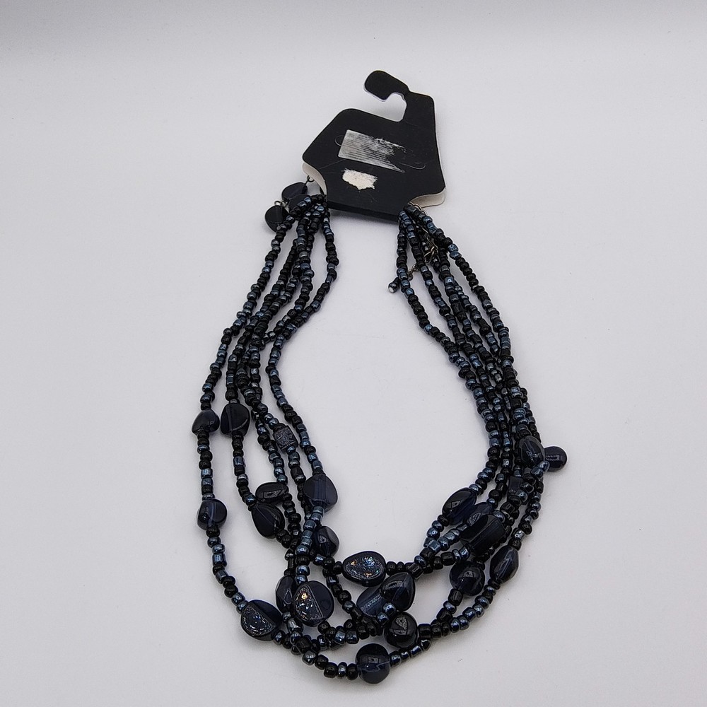 Iridescent Black Bead Necklace & Earring Set Multi Strand Accessory Connection