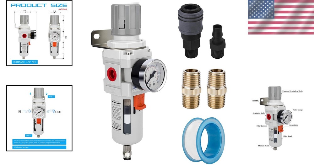 1/2" NPT Compressed Air Filter/Regulator Combo for Upgraded Performance