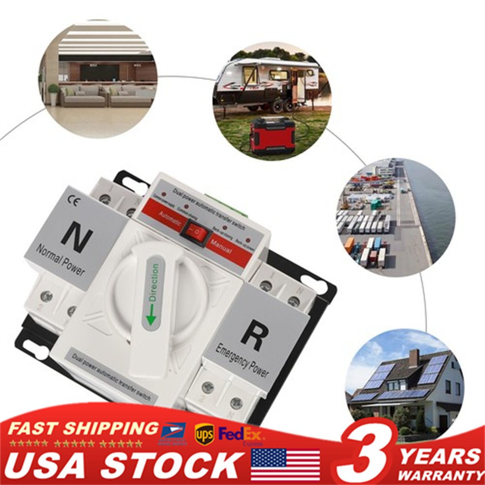 2P 63A Dual Power Automatic Transfer Switch 110V AC-33iB CB Level Toggle