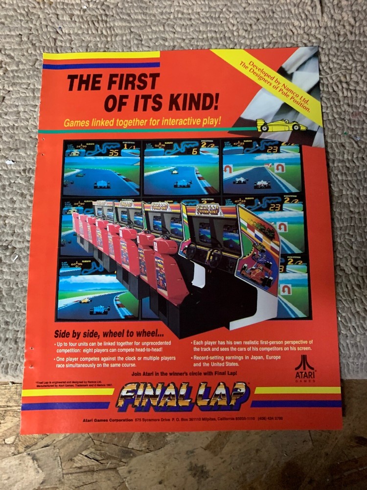 11- 8.5'' Final Lap Atari Developed Namco  ARCADE VIDEO GAME FLYER