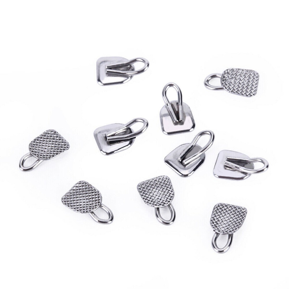10 Packs Dental Bondable Lingual Buttons Traction Hook Rectangular Mesh Base