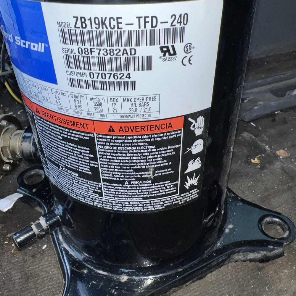 Scroll Compressor Replacement • OEM Upgraded Copeland Compressor ZB19KCE-TFD-240