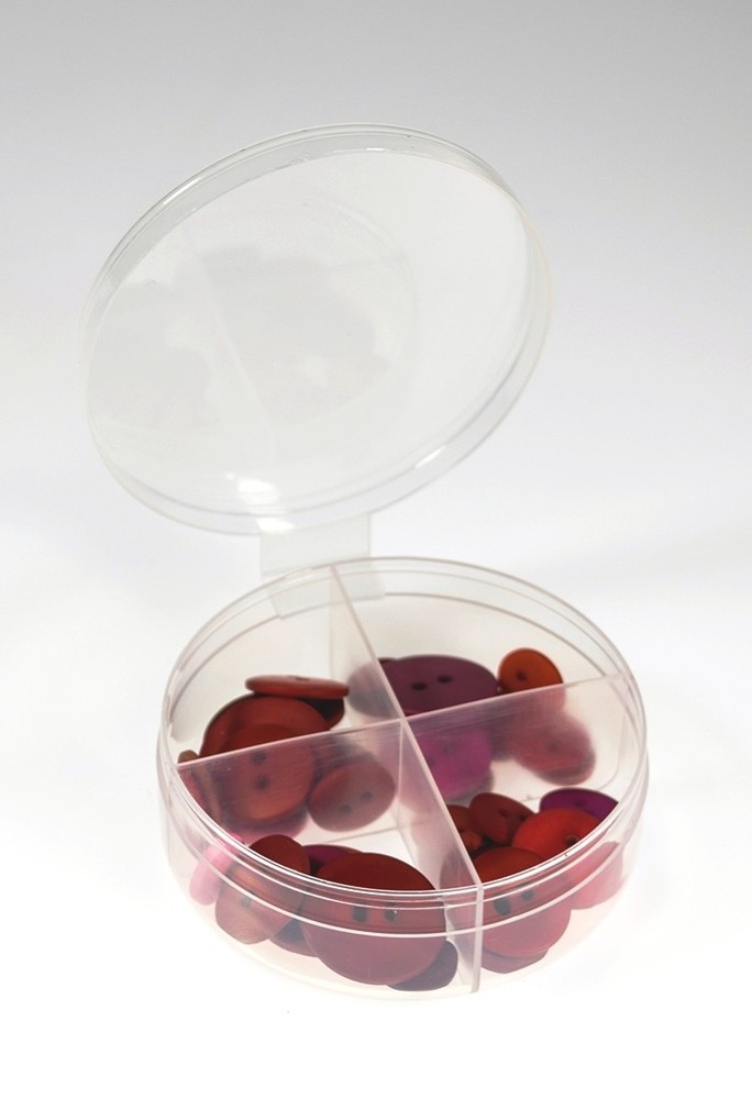 12 Count - Clear Divided Plastic Round Containers w/ Attached Lids - Shuttle Cup