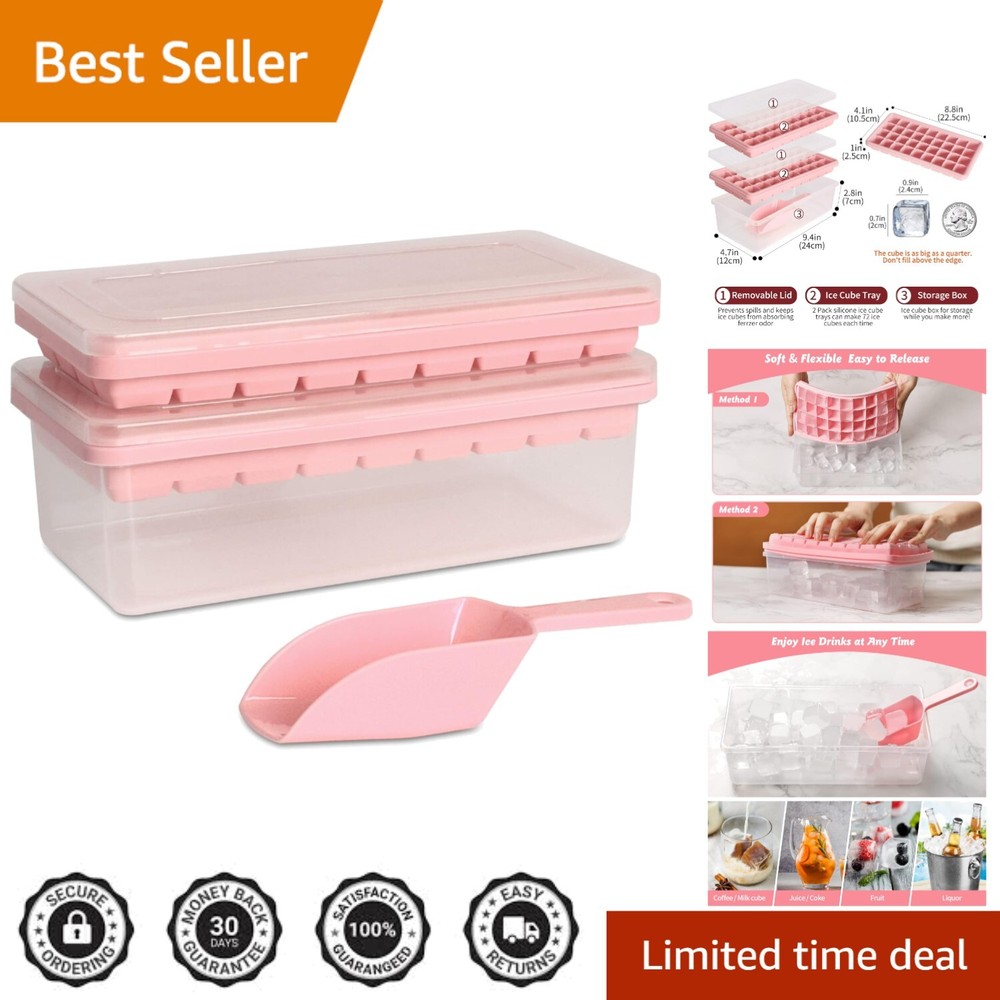 2 Pack Stackable Silicone Ice Cube Trays with Ice Bin & Scoop - Sanitary Storage