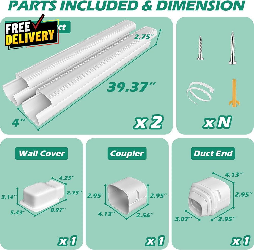 Mini Split Line Cover: 4' 7.5 Ft Line Hide for Mini Split Air Conditioner Cent..