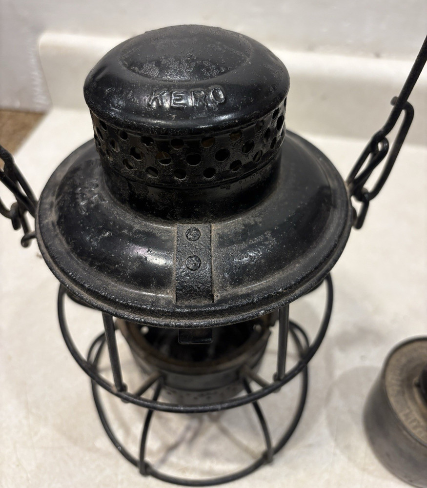 Adlake Kero Railroad Lantern E. J. & E. (ELGIN JOLIET & ELEVATED). No Globe