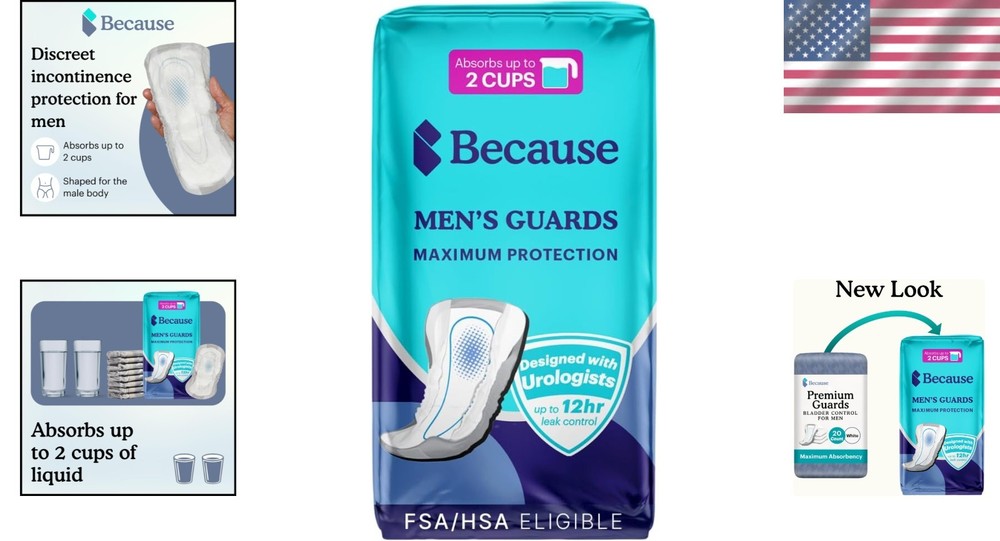 Individually Wrapped Guards for Men - 2 Cups Absorbency & Odor Control