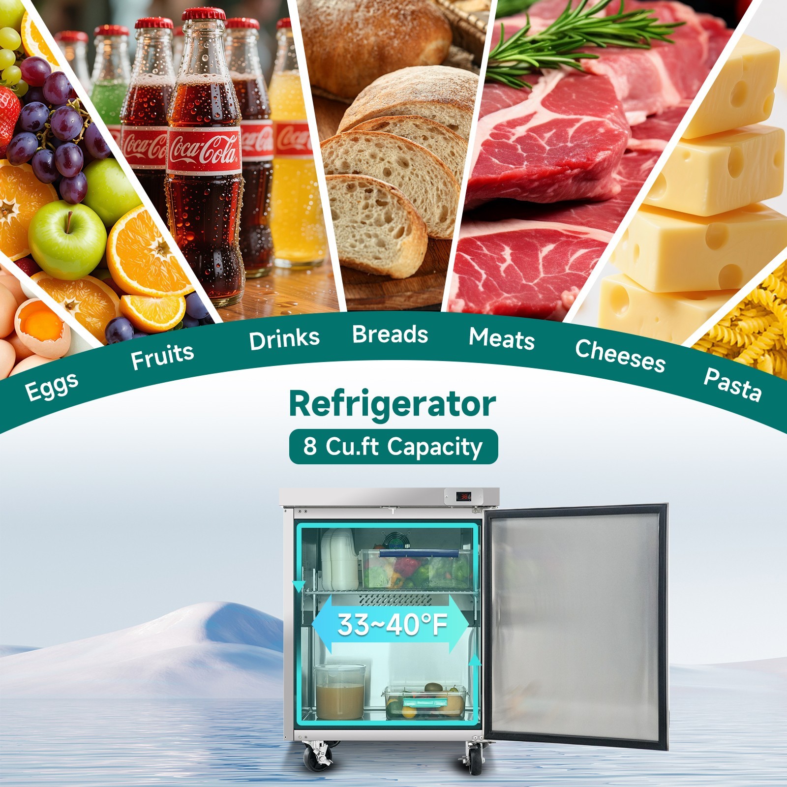 29" W Commercial Undercounter Refrigerator, ETL Listed, Worktop Design