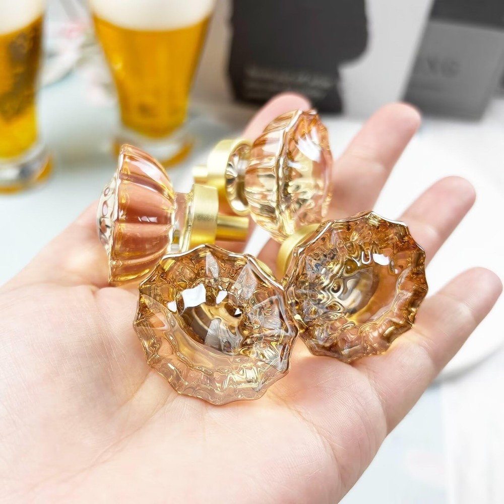Crystal Cabinet Knobs Gold Drawer Knob Handles Decorative Glass Cupboard Pull...