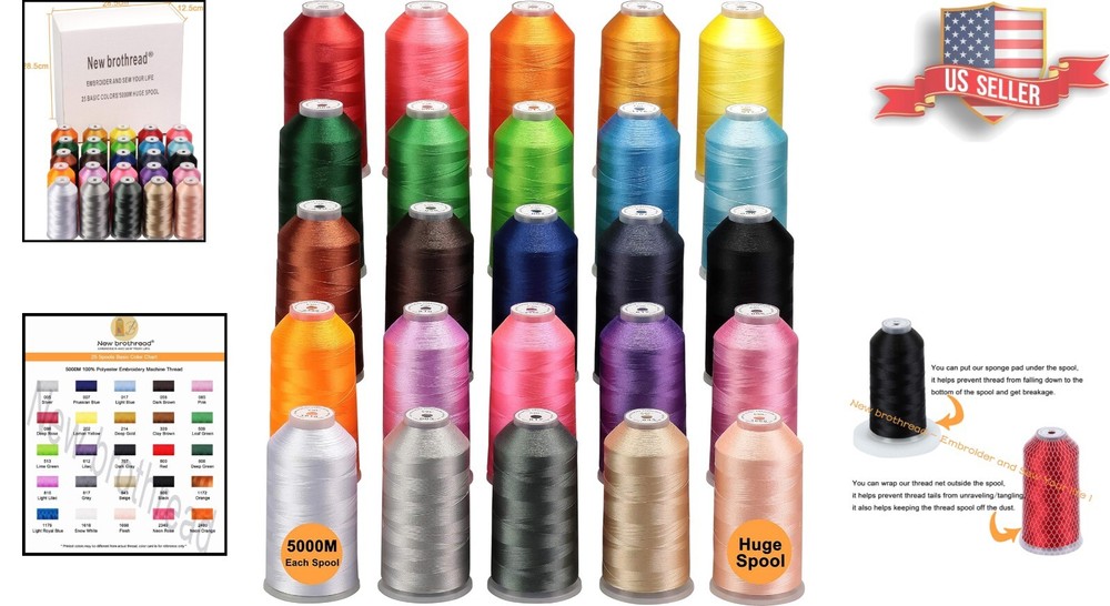 Professional 25 Colors 5000M Spool Polyester Thread for Embroidery Machines