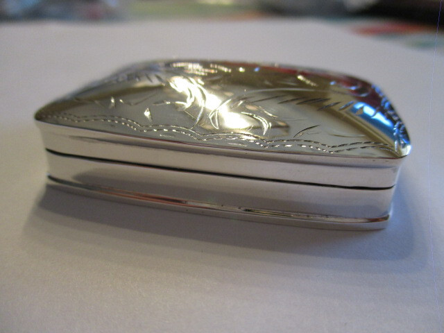 Large sterling silver pill box rectangular shape engraved around the top 2 1/8