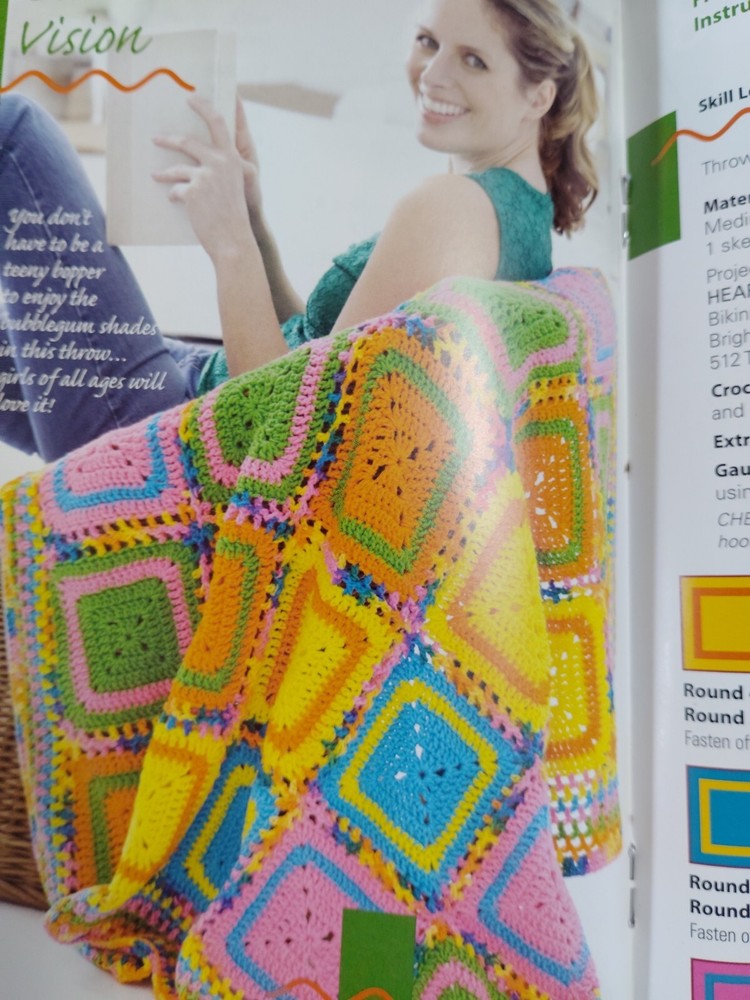 Crochet Blanket Throws Afghans Pattern Leaflet One Square Many Ways Red Heart