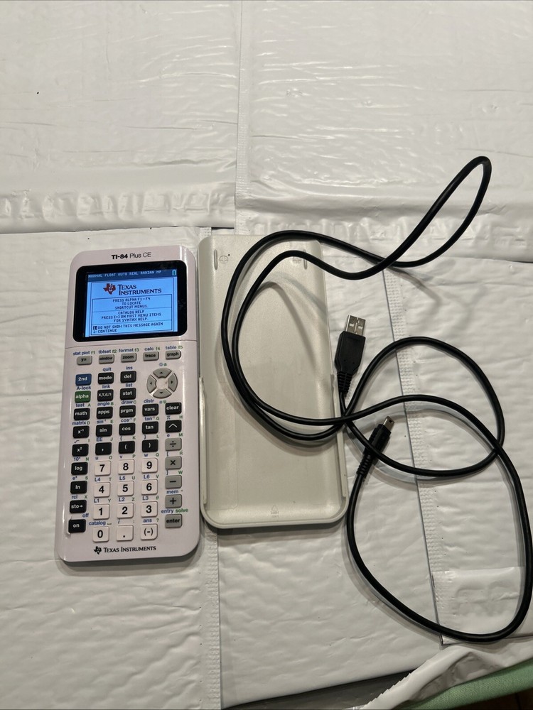 Texas Instruments TI-84 Plus CE White Graphing Calculator Tested W Case Cable