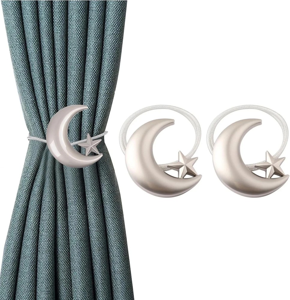 Curtain Tiebacks, 2 Pack Magnetic Tiebacks Star Moon 2 Pack, Silver