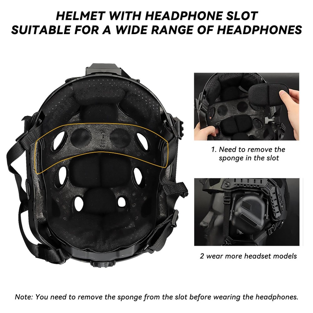 Tactical Airsoft Helmet w/ NVG Mount, Side Rails & Headset Strap - Tan