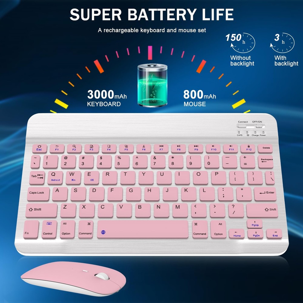 Teclado y Mouse Combo Inalámbrico Bluetooth Universal para Tableta iPad/Android