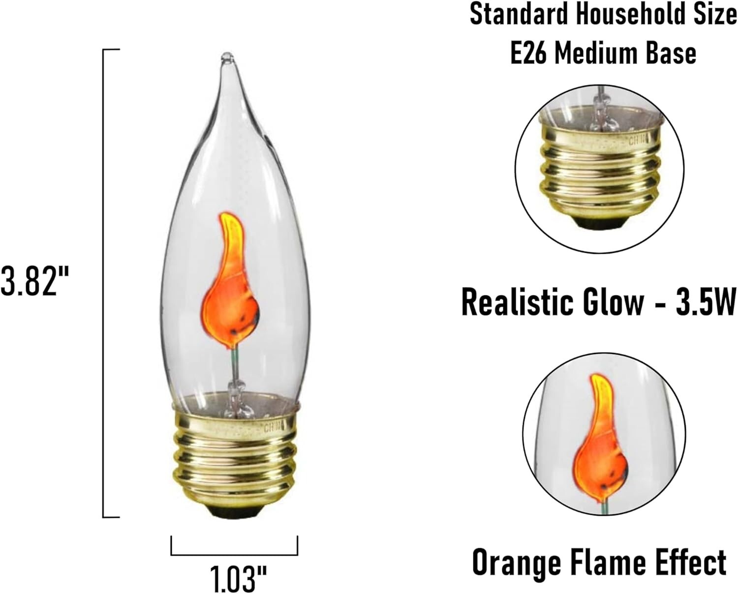 Creative Hobbies® 3W Flicker Flame Light Bulb-Flame Shaped, Stdard Base -10 Pack