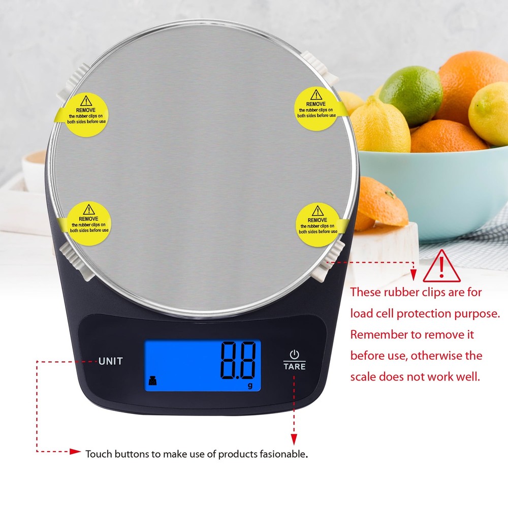 Waterproof Digital Kitchen Scale with Blue Backlit, Black