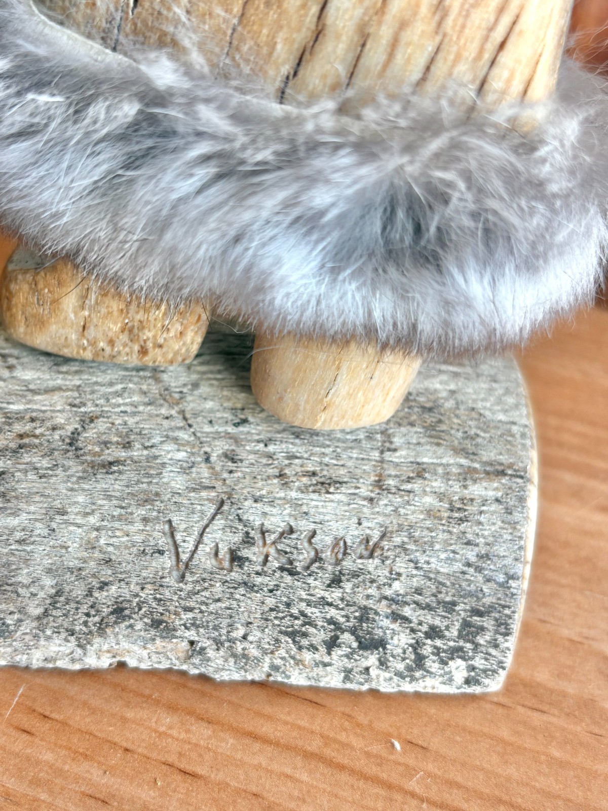 Vukson Signed Handmade Moose Antler?, Fur + Stone Inuit Eskimo Eagle Sculpture