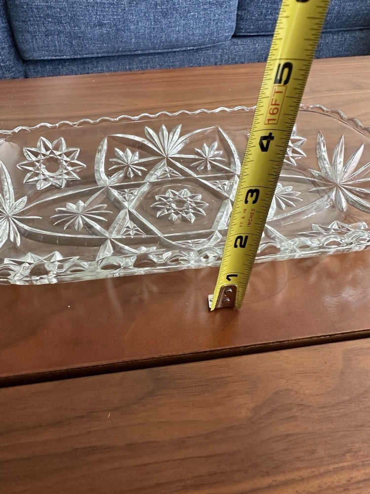 Clear Glass Rectangle Serving Tray Starburst Pattern 12" x 7" Pressed Decorative