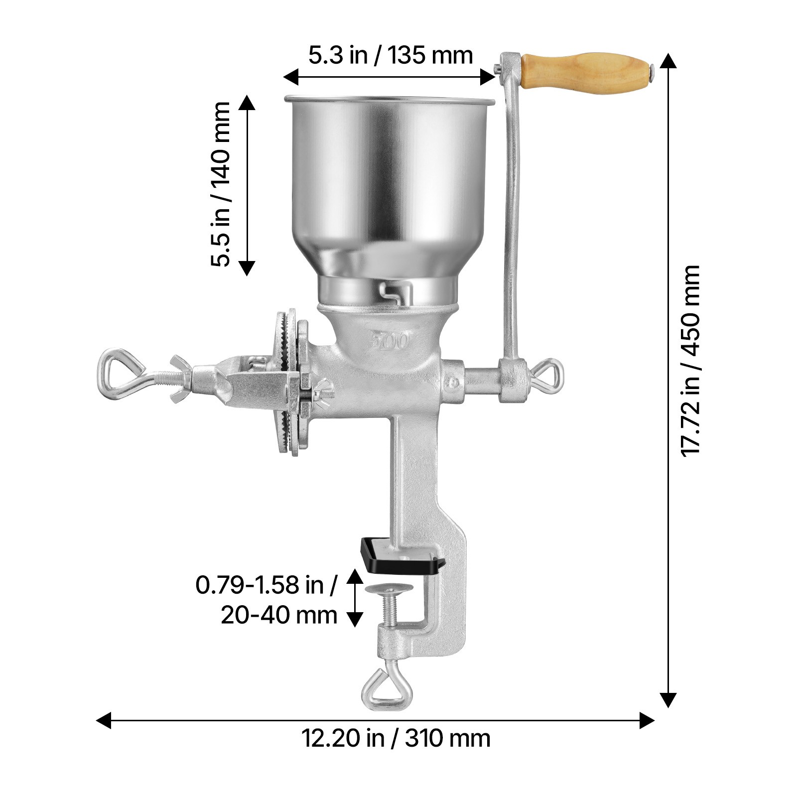 Uimoso Manual Grain Mill with High Hopper, Hand-Crank Cast Iron Corn and Grinder