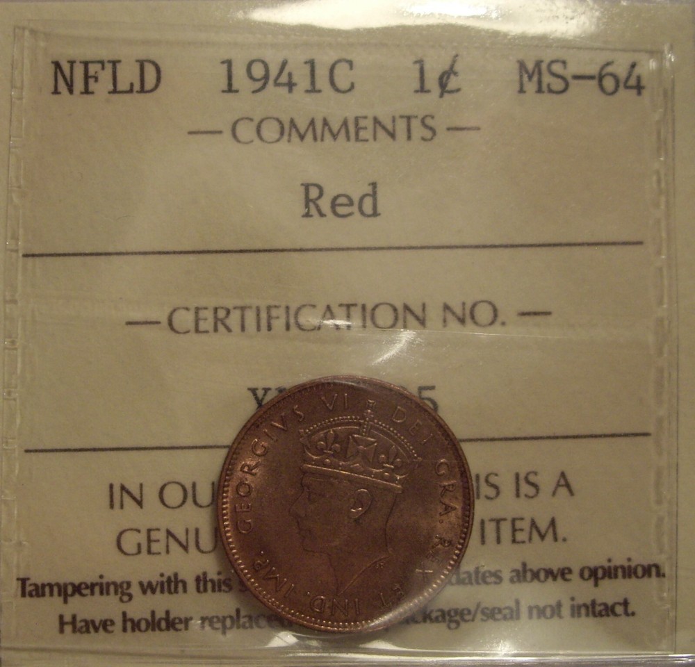 Canada Newfoundland 1941c Small Cent - ICCS MS-64