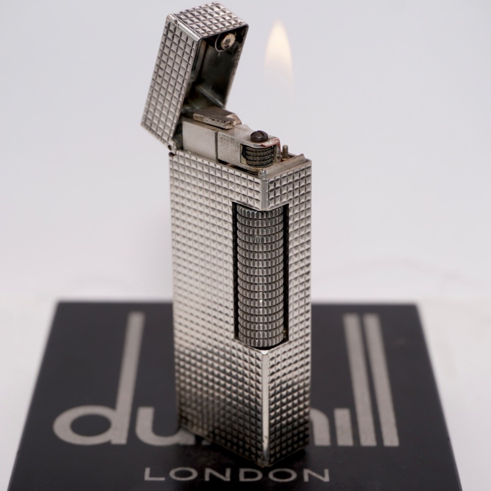 Dunhill Lighter Silver Plate Hobnail Pattern_Ultrasonically cleaned_Working