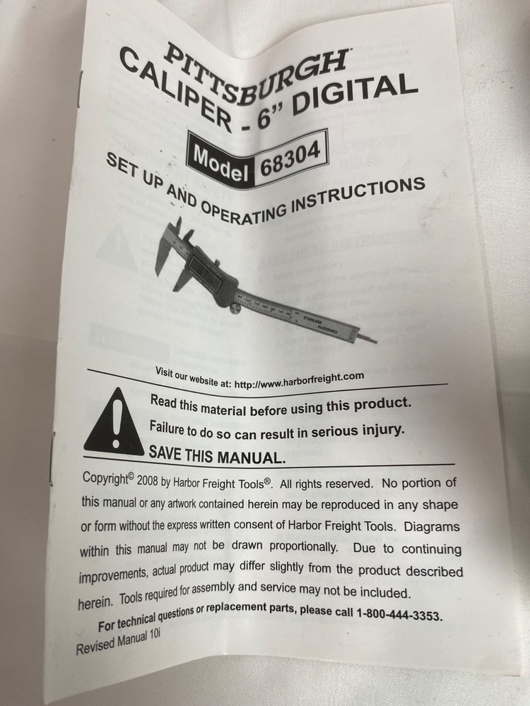Pittsburgh 6" Digital Caliper with Case & Instructions Item 68304