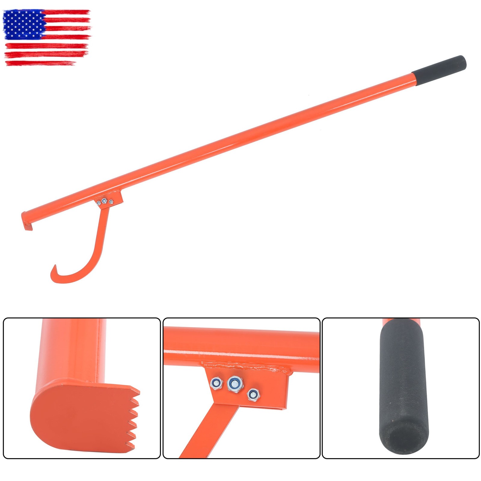 58in Felled Cant Hook Logging Tool - Steel Log Roller Tool W/ Rubber handle