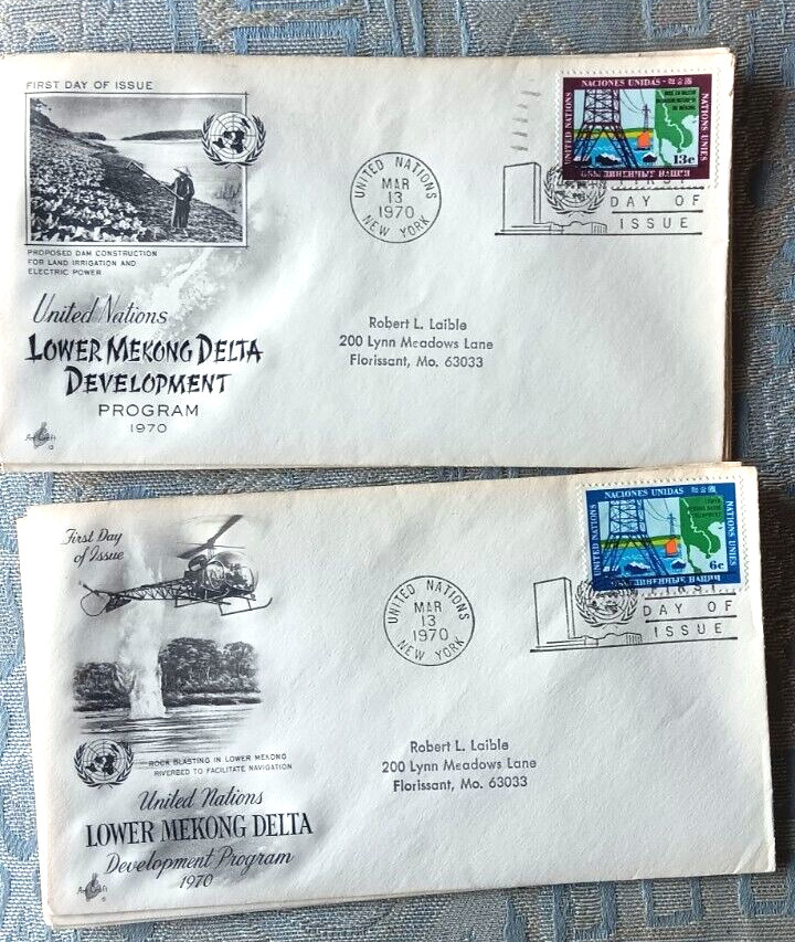 VIETNAM LOWER MEKING DELTA DEVELOPMENT COMP SET U.N.  2 ARTCRAFT CACHET 2 FDCS