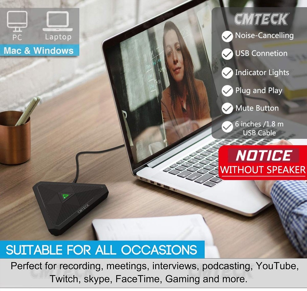 Conference USB Omnidirectional Microphone w/ Mute for PC/Mac US