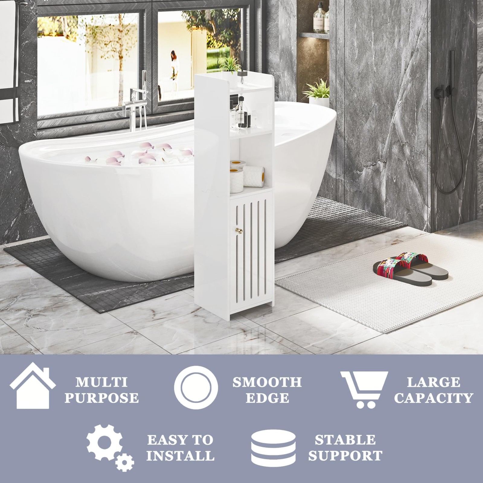 Narrow Bathroom Storage Cabinet, 4-Tier Slim Bathroom 7.9"D x 7.9"W x 31.5"H